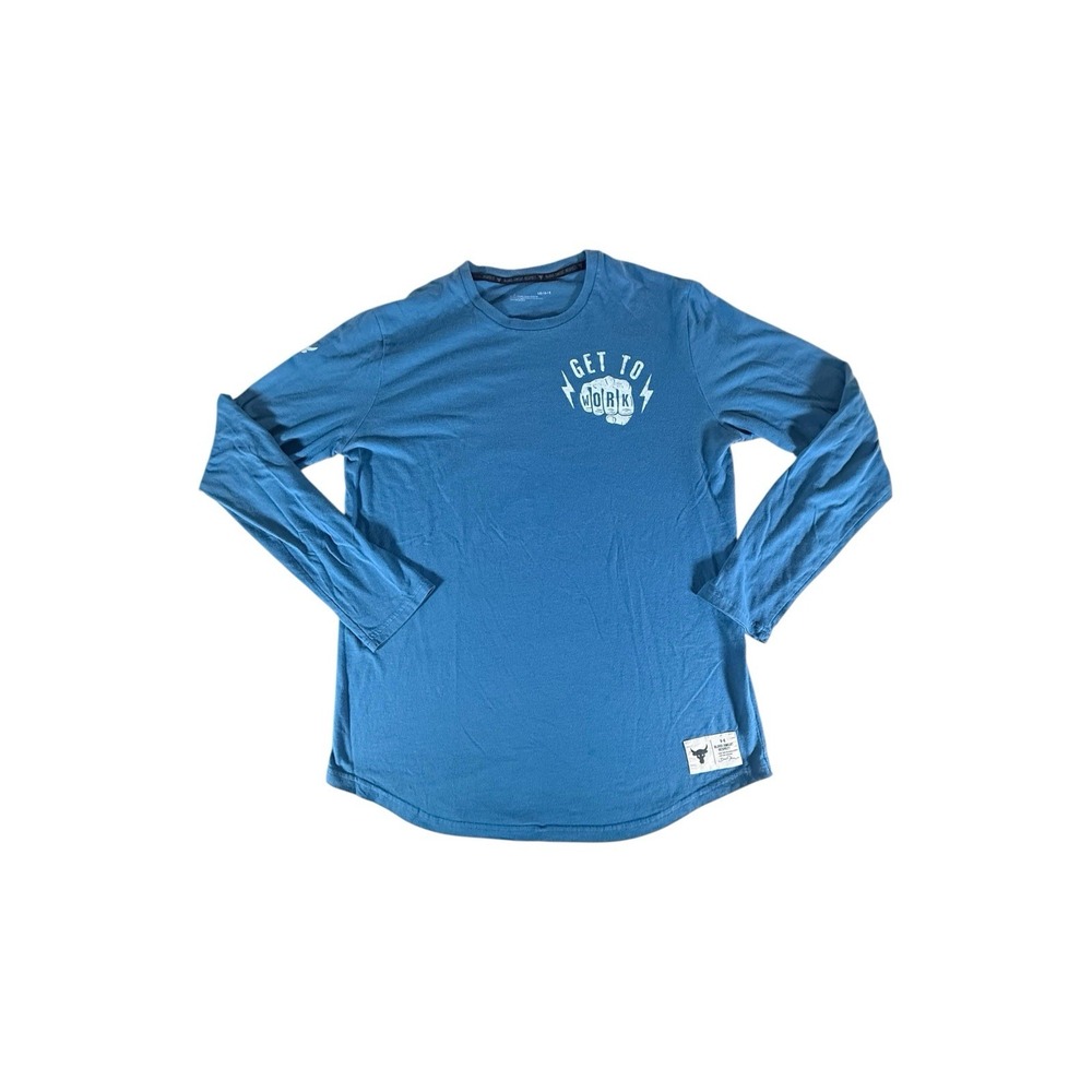 Under Armour Project Rock Shirt Adult Large Blue Get To Work Long Sleeve Mens - Picture 1 of 11